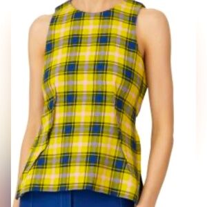 Derek Lam Yellow, Blue and Pink Check Plaid Sleeveless Tie back Top, size 8